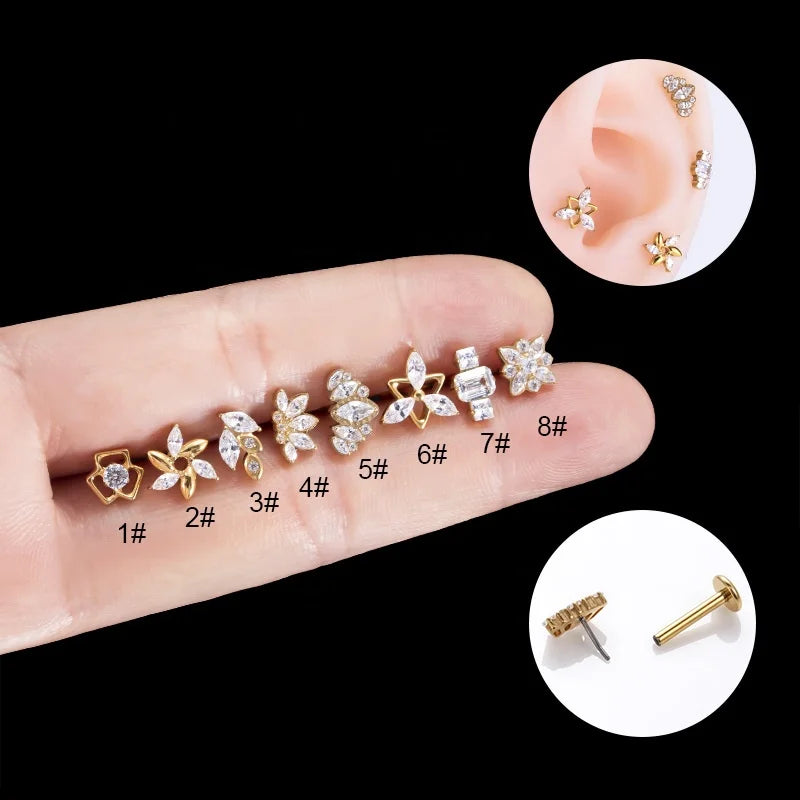 Titanium Push Pin Unisex Tragus Labret Jewelry Diamond Lip Piercing Stud