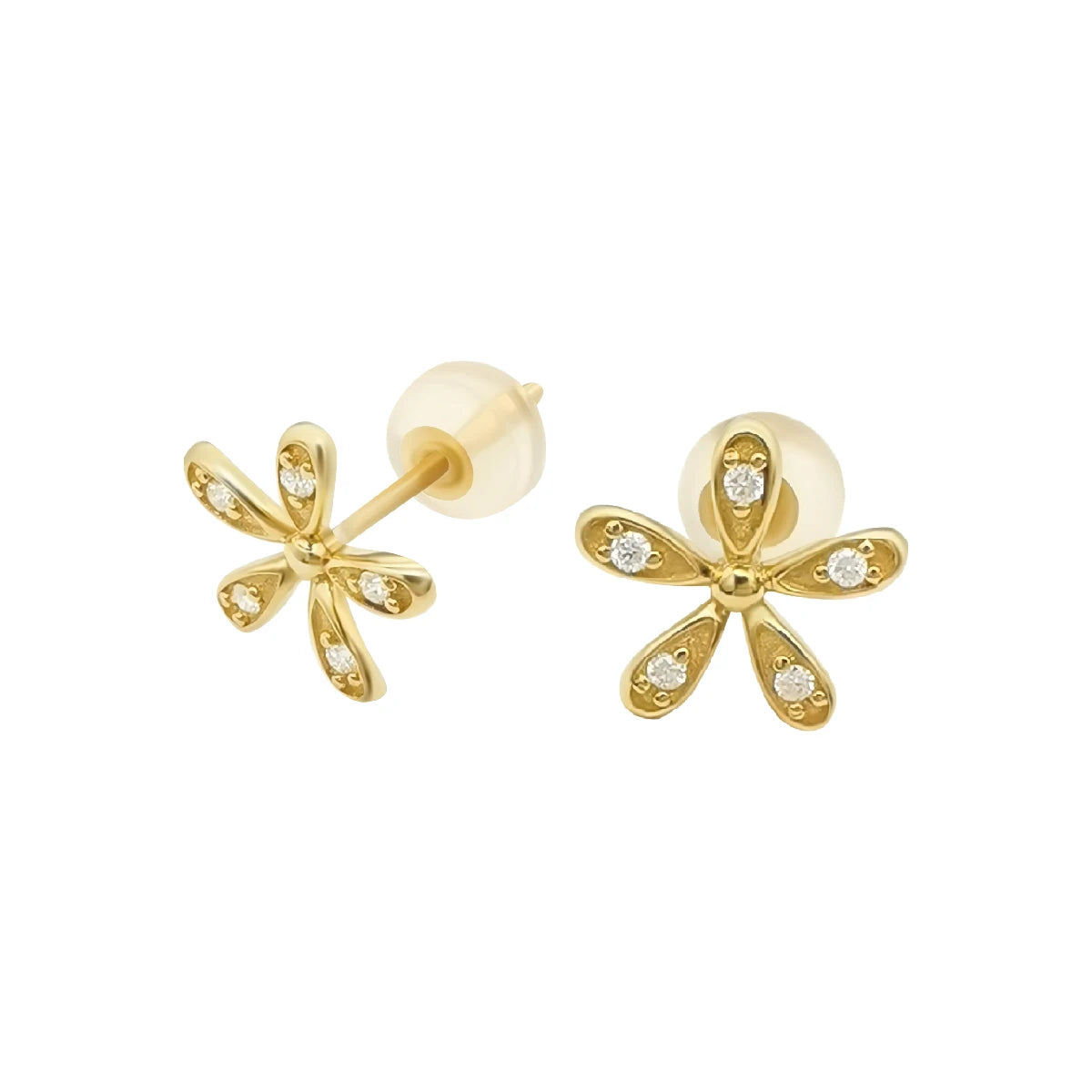 Good Quality Tiny Cute 18K Real Gold Flower Shape Stud Earrings 18k Pure Gold MOISSANITE Earrings