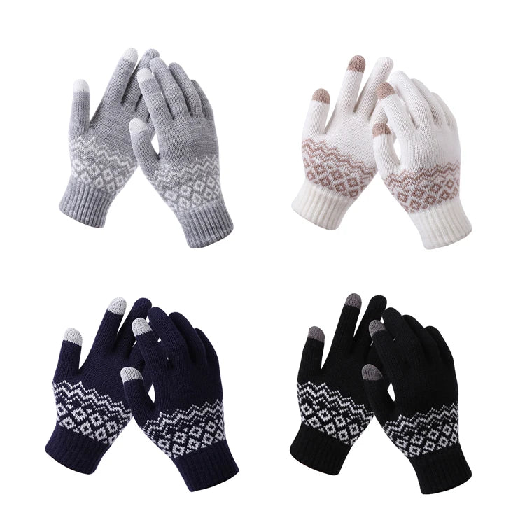 Winter Warm Acrylic Jacquard Knitted Touchscreen Gloves for Women