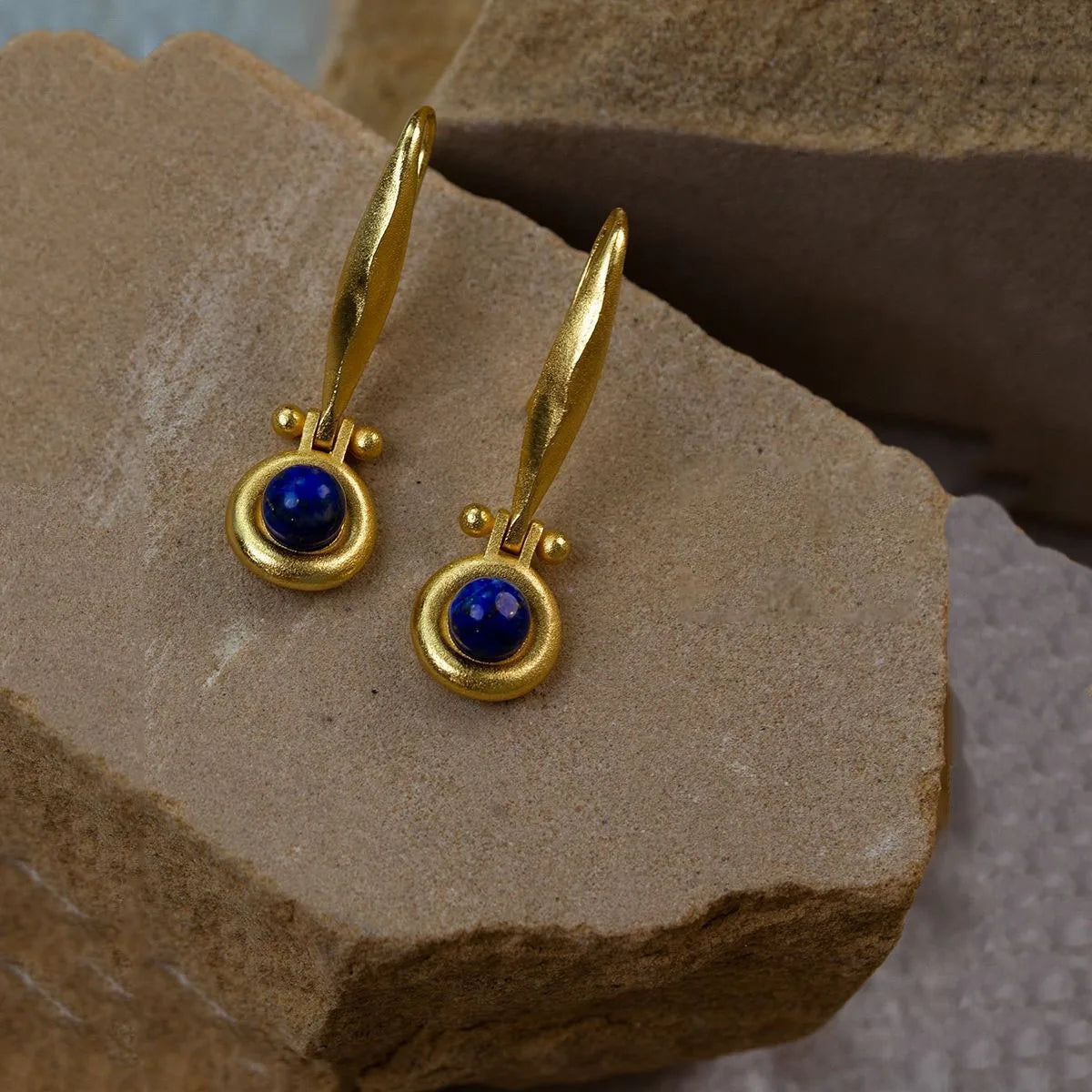 Desert Journey Luxury Vintage Natural Blue Stone Lapis Lazuli Drop Stud Earrings for Women Girls Jewelry