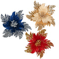 Wholesale Artificial Flower Big Artificial Decoration Poinsettia Large Tree Glitter Poinsettias Christmas Flowers