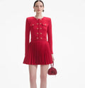 A9649 Latest Style Cotton Knit Heart Set Red Long Sleeve Top and Pleated Skirt Set Fashion Boutique Elegant Women Suit