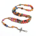 Coloured Cross Necklace with Religious Prayer Beads Catholic Rosary and Flower Pattern Religious Jewellery