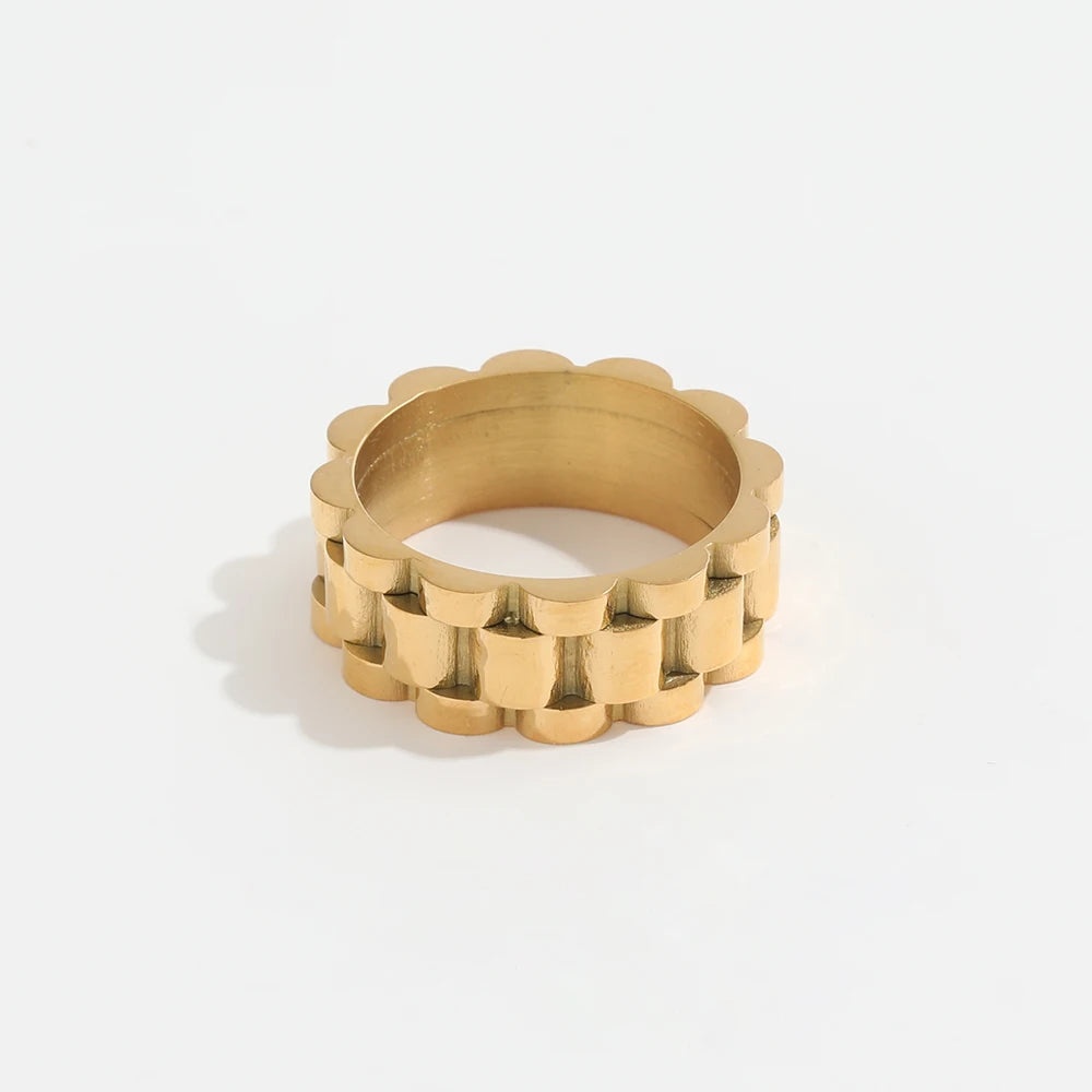 Fenny 18K Gold Plated Wholesale No Fade Stylish Geometric New Watchband Stainless Steel Finger Ring Trendy for Women