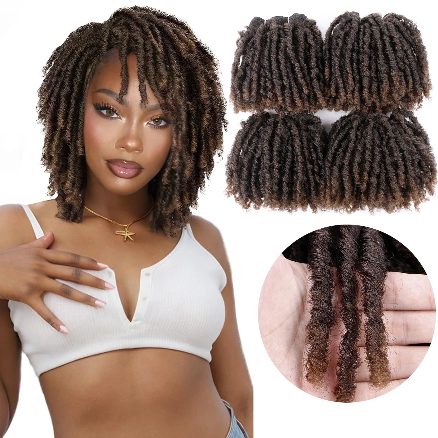 Synthetic Short Braided Wig for Black Man Afro Bob Ombre Brown Crochet Twist Hair Dreadlocks Wig Synthetic Hair