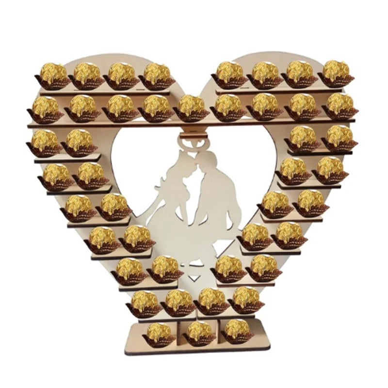 Wooden Heart Shaped Chocolate Ferrero Rocher Display Stand for Wedding Decoration