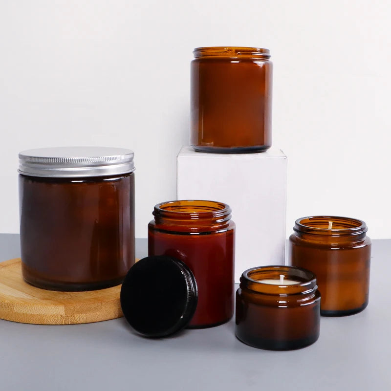 Wholesale 50ml 100 ml 250ml 500ml 1000ml  Amber Glass Jars and Bottles with Gold Lid for Candle Making