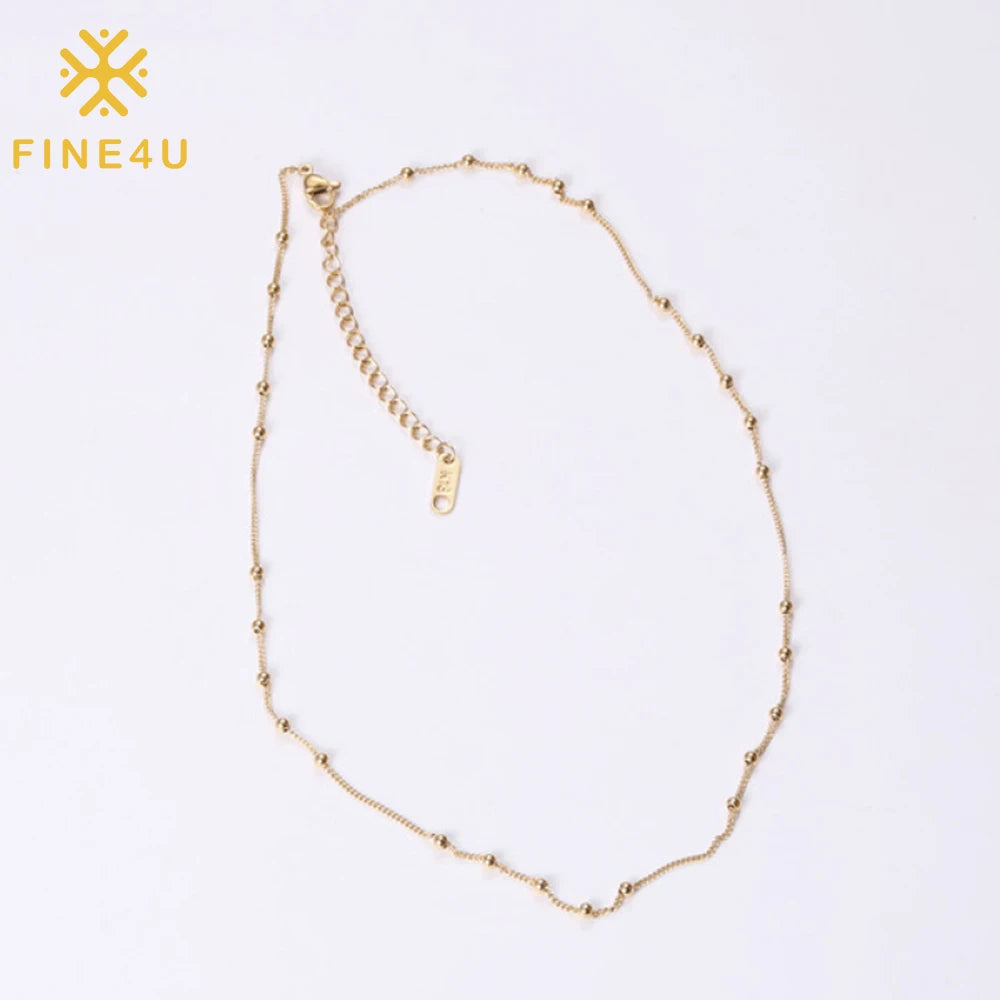 Minimalist Fashion Jewelry Waterproof Stainless Steel 18K Pvd Gold Plated Bead Chain Necklace Women