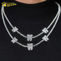 Pass Diamond Tester Three Diamond Bear Pendant Tennis Necklace 925 Soild Silver 3mm Vvs Moissanite Tennis Chain Necklace
