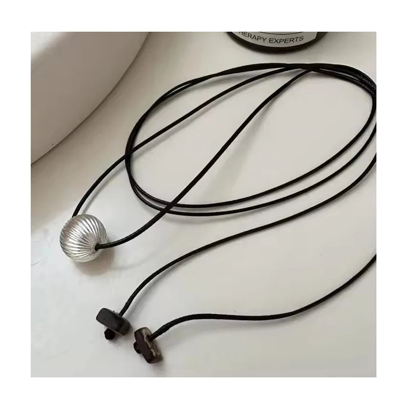 Vintage Wholesale 925 Sterling Silver Black Cord 14MM Round Ball Pendant Necklaces Jewelry for Women