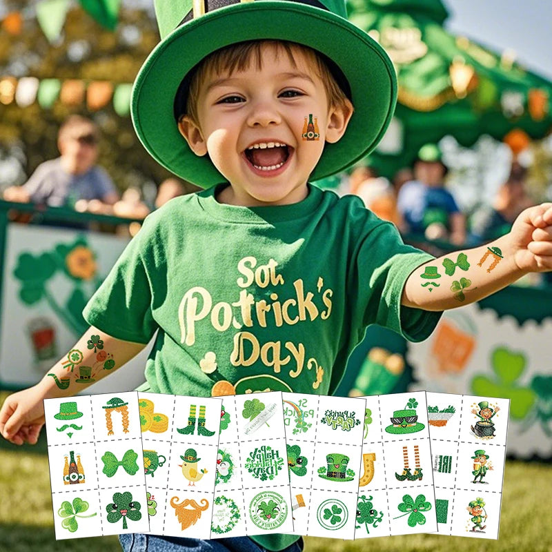 St. Patrick's Day Tattoo Clover Emojis Face Stickers Temporary Body Makeup for Irish Festival Carnival Party Wholesale
