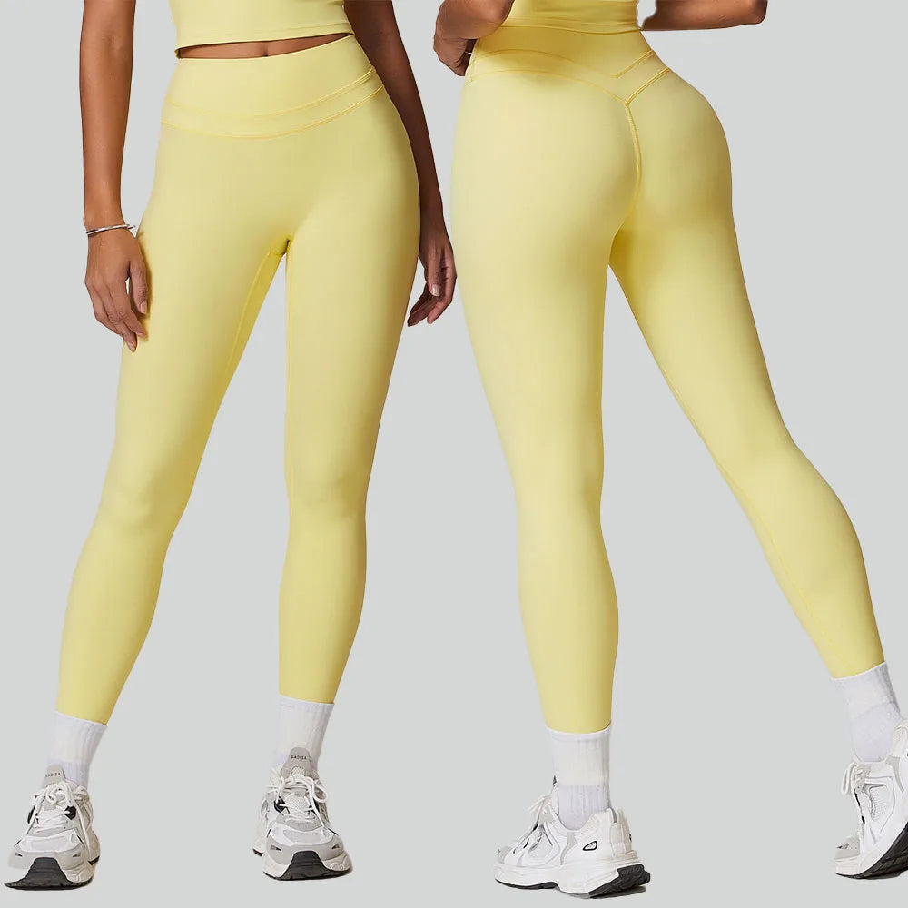 CNSHELL Custom Logo Nylon Brushed Fabric High Waist Tight Double Hip Line Yoga Fitness Workout Gym Sports Legging