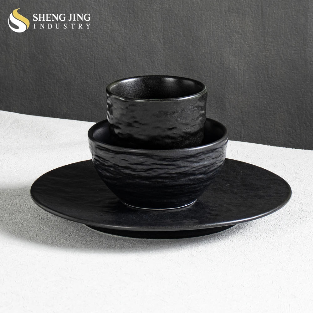 Nordic Matte Stoneware Luxury Hotel Black Ceramic Dinner Plate Porcelain Restaurant Tableware Banquet Crockery Wedding Dishes
