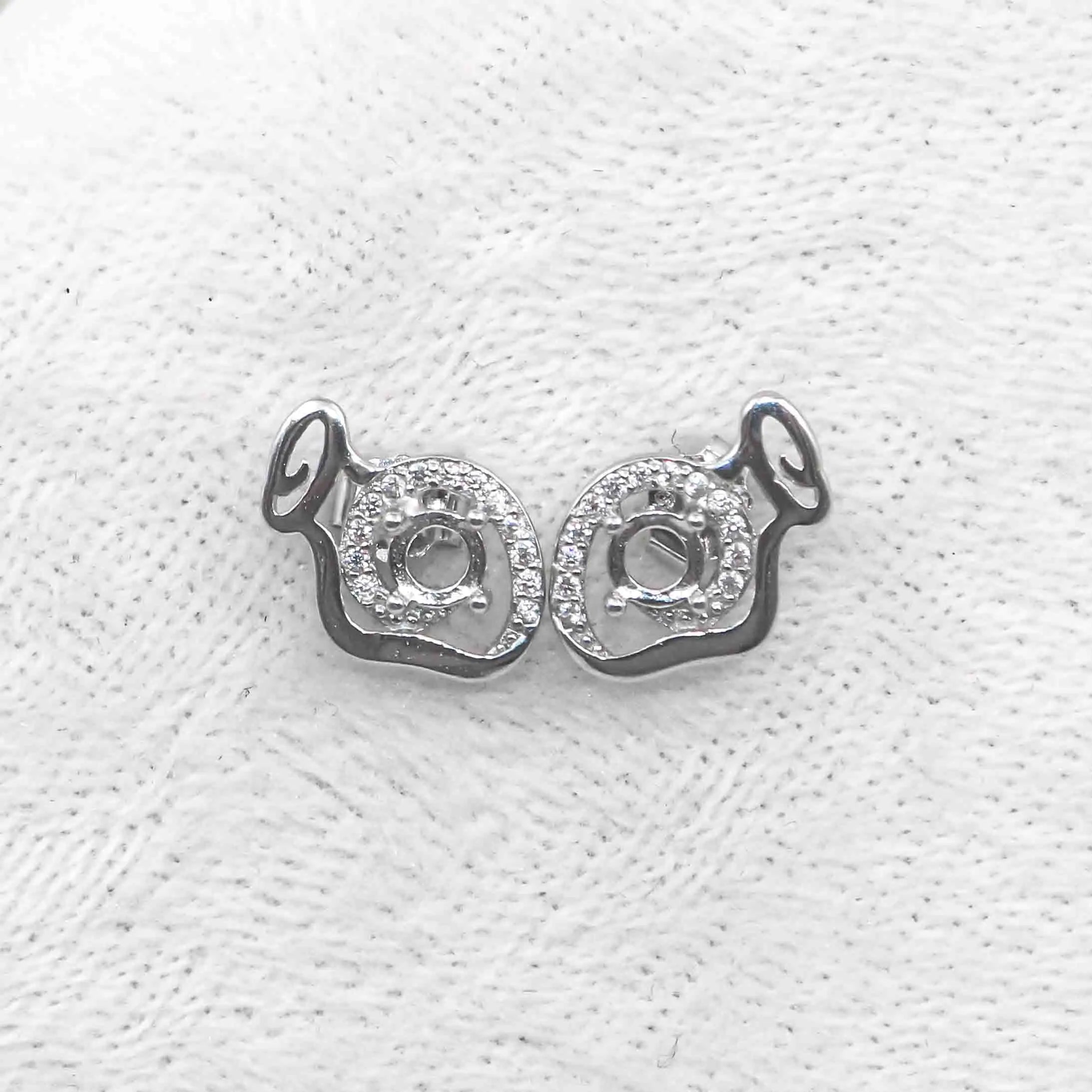 Sterling Silver 4*4mm Semi Mount Stud Earrings Empty Support Blank Claws Setting S925 Base Without Center Stone for DIY Inlay