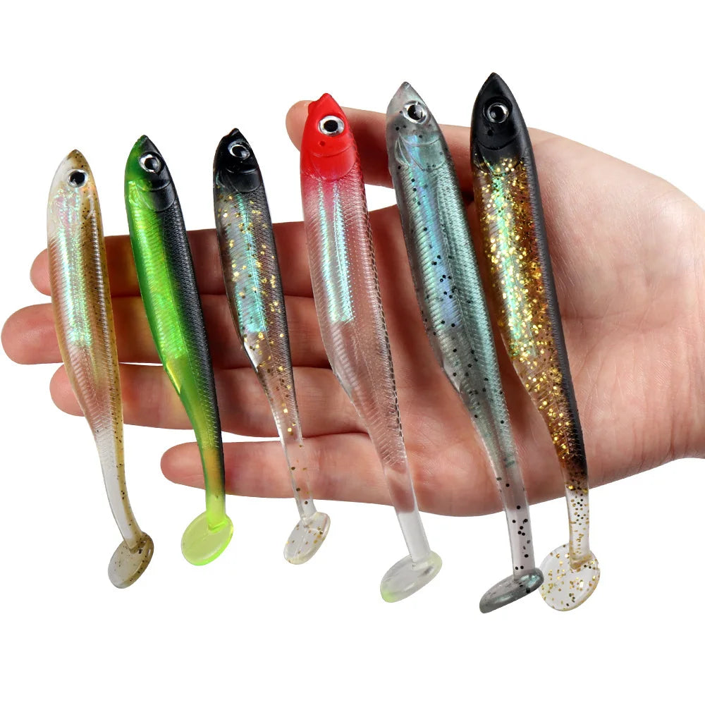 SNEDA 10cm/5.4g 12.8cm/9.7g 8Colors PVC Material Artificial Soft Bait T Tail Fishing Shad Lure Bass Fishing Lure