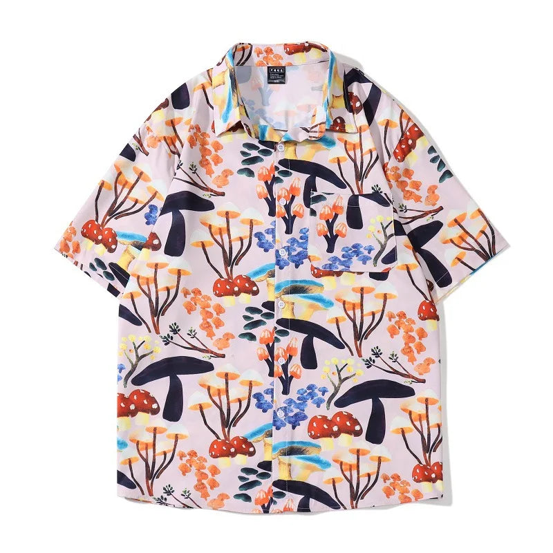 Men's Casual Button Hawaiian Print Shirt Short Sleeve 80s 90s Vintage Beach Clothing for Party Resort Daily Wear