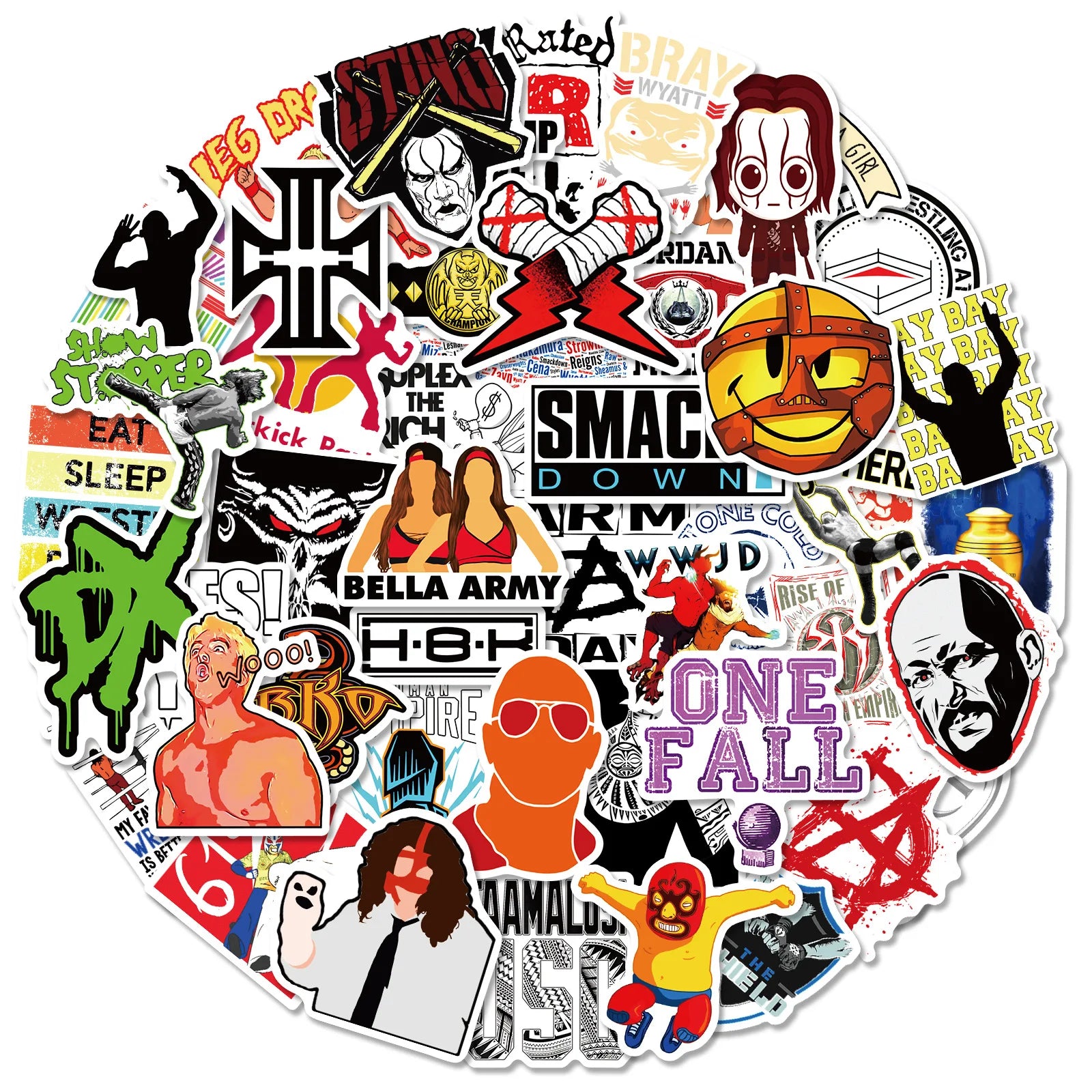 50Pcs Wrestling Sports Culture Logo Decorative Graffiti Stickers for Bottle Laptop Phone Waterproof WWE Sticker Pack