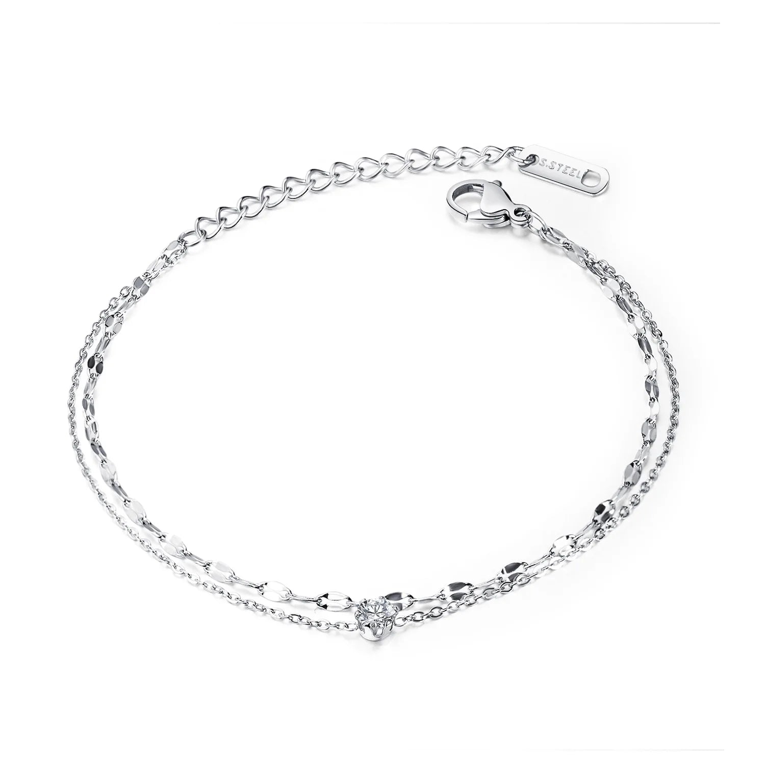 Customized Classic Fashion Jewelry Lady Women Cubic Zirconia Charm Bracelet Adjustable Double Layer Silver/Rose Gold Plated