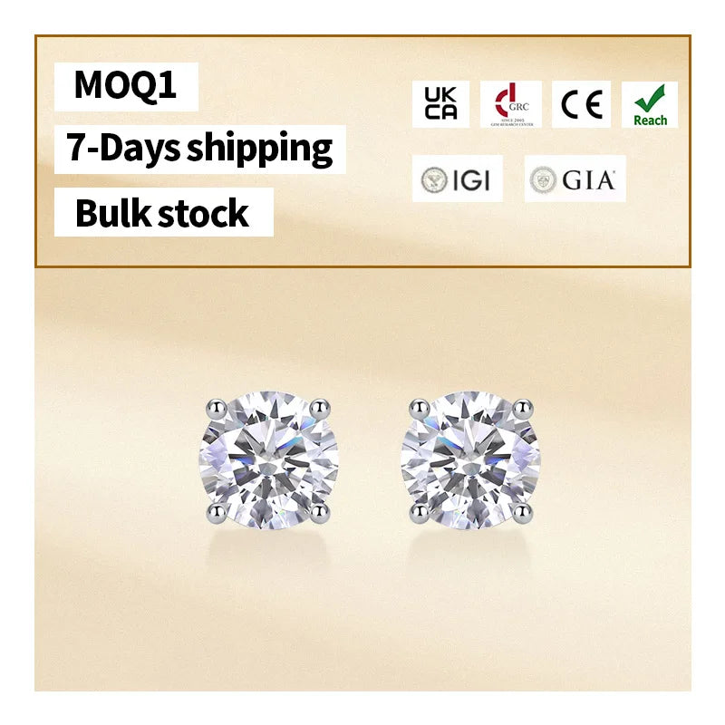 Free Video and Picture Four Claw Stud Moissanite S925 Silver Earrings
