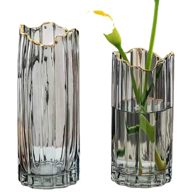Nordic Gold Luxury Wedding Centerpiece Modern Clear Glass Vase for Home Decor for Tabletop