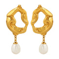 French Vintage Luxury Earrings Plated with 18K Gold lava Freshwater Pearl Pendant Earrings