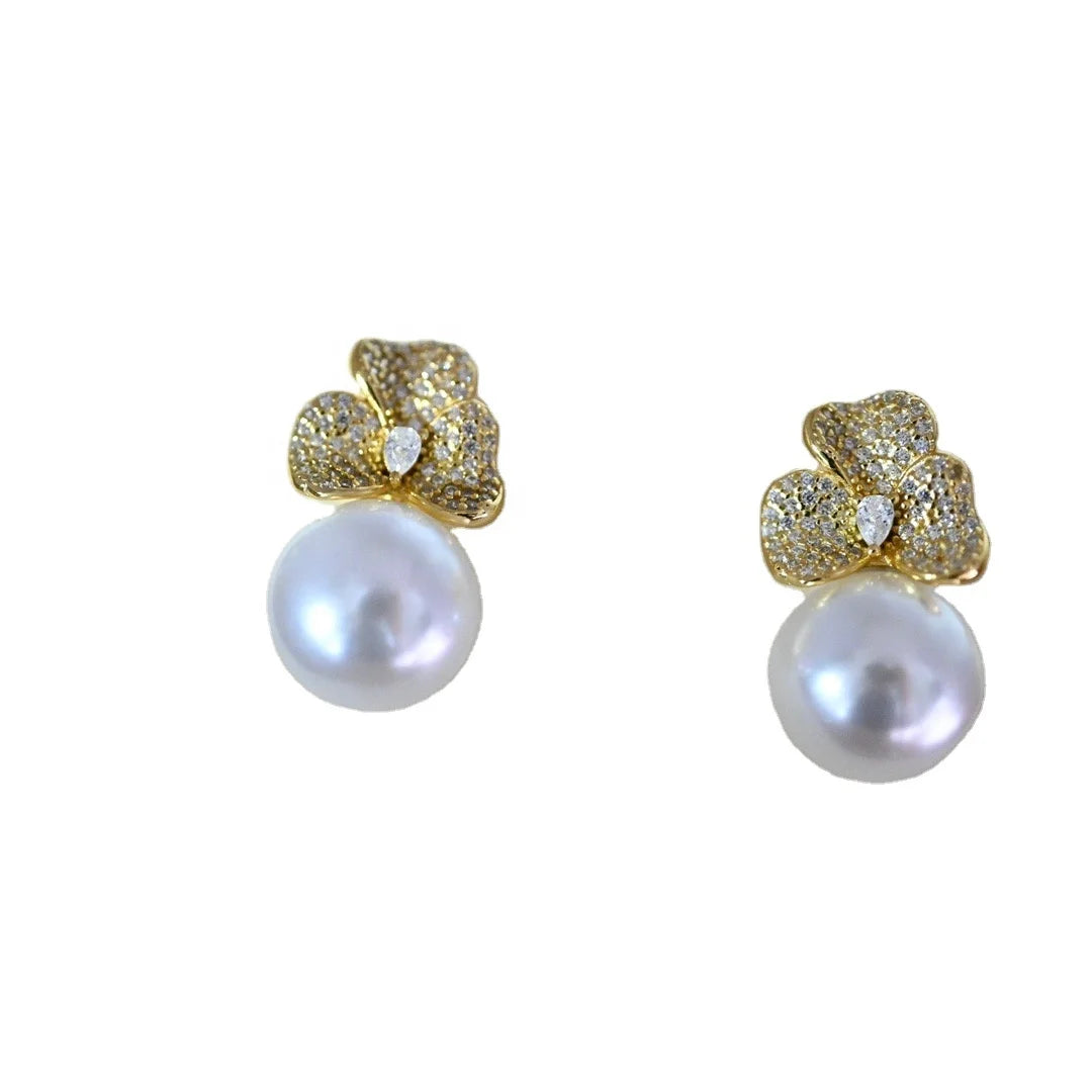 E2263 11-12mm DIY Natural Freshwater Pearl Charm Earrings Mounting Accessory 925 Sterling Silver Gold Plated  Jewelry for Women