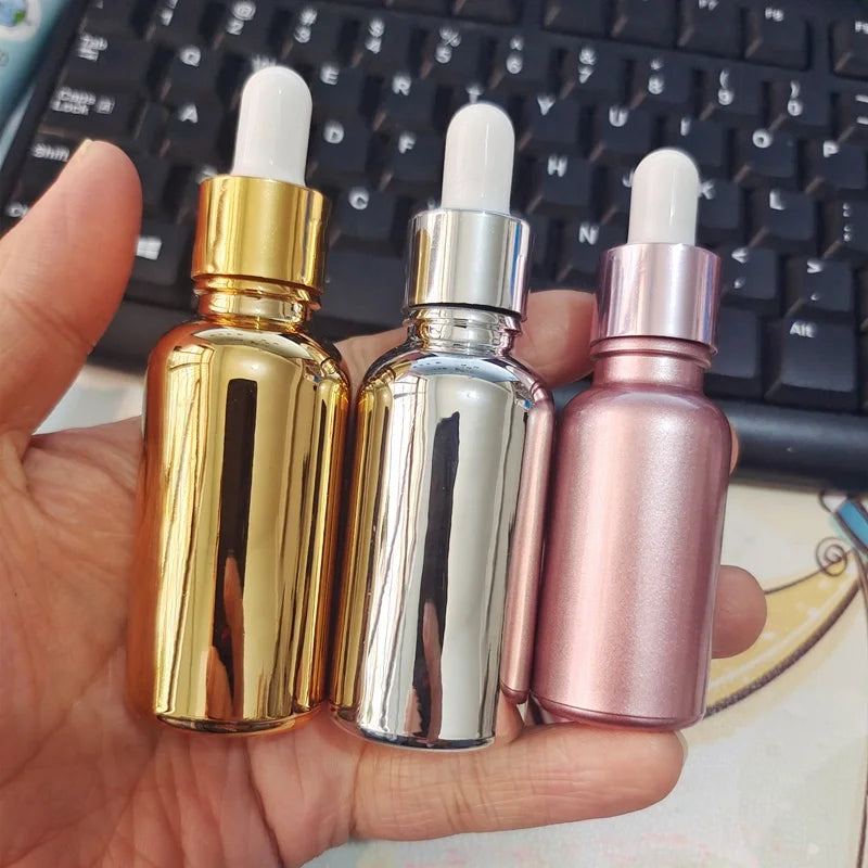 5ml 10ml 15ml 20ml 30ml 50ml 100ml Plating Electroplate Gold Silver Cosmetic Serum Glass Dropper Bottle in Stock