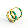 Ouj Antique 18k Gold Plated Bamboo Shaped Fashion Western Vintage Style Enamel Plated Huggie Earrings 925 Sterling Silver