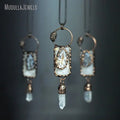 NM48560 Soldered Jewelry Natural Agate Geode Clear Crystal Quartz Rectangle Buddha Head Leather Rope Necklace Vintage Style