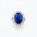 Best Jewelry Elegant Blue Sapphire Birthstone Jewelry 925 Sterling Silver Cubic Zircon Halo Blue Sapphire Ring