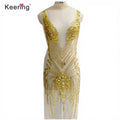 Full Body Gold  Stone Beaded Applique  Wedding Lace Fabric for Sewing on Evening Dress WDP-066