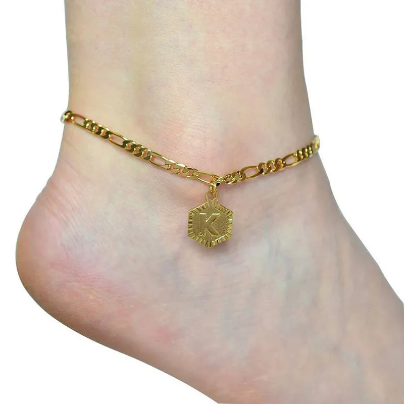 RANOVEO Women's Stainless Steel Anklet Unique Letter Design Gold Plating Tarnish-Free Trendy Party Holiday Fashion Body Jewelry