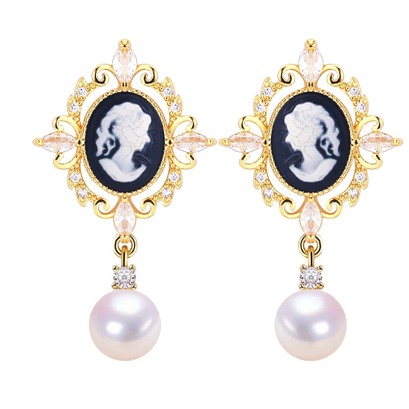 Superior Quality 14K Gold-Plated Natural Freshwater Pearl Stud Earrings S925 Silver Needle Jewelry for Girls Relief Style