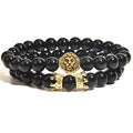 Hot Selling Men's Bracelet Lion Head and Crown Bracelet 8mm Black Onyx