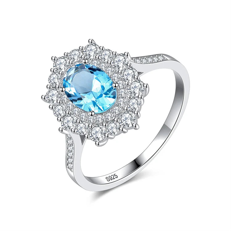 Classic Fine Jewelry 925 Sterling Silver Oval Shape Sapphire Gemstone Fashion Zircon Stones Rings for Women