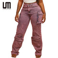 Liu Ming Clearance Sales Fashion Streetwear Women Casual Pocket Slim Straight Leg Cargo Pants Jeans Trousers
