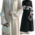 Embroidery Linen Abaya Polyester Modest Islamic Clothing EID Ramadan Kimono Natural Breathable Cardigan Flower Abaya