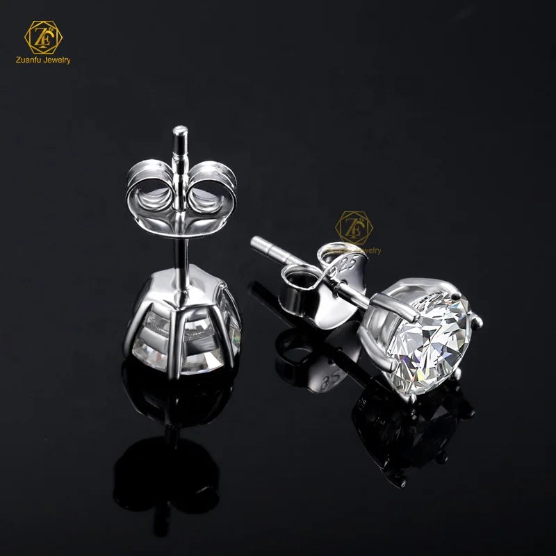 Vintage 2025 Silver 925 6 Prong Simple Stone Round Shape 6.5mm D-VVS Moissanite Stud Earrings