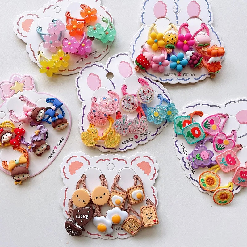 New Korean Children's Hair Ring Cartoon Resin Pattern Pair Fit Rubber Band Good Quality Kindergarten Daily Hair Accessories