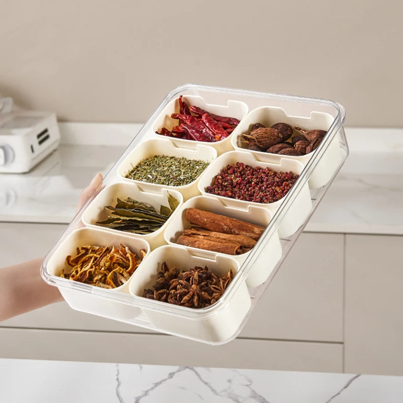 Hot BPA Free 8 Compart Kitchen Organizer Spice Storage Container Plastic Sugar Salt Spicy Spice Storage Containers With Lid