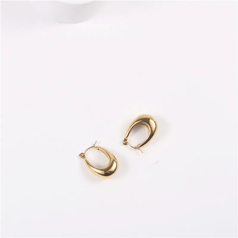 Stainless Steel Hollow Drop Shape Hoop Earrings Jewelry Women