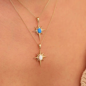 Natural Opal Jewelry Vintage Art Six Manged Star Opal Pendant Necklace 18K Gold Waterproof Stainless Stain Necklace HOT Sale