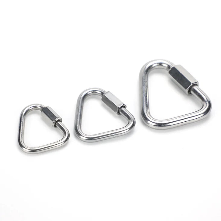 M3.5-M12 Stainless Steel 304 Plain Finish 400lbs Load Bearing Locking Carabiner Triangle Quick Link for Chain