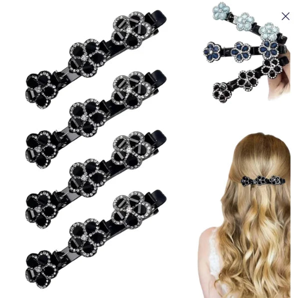 Sparkling Rhinestone Satin Fabric Crystal Stone Braided Hair Clips for Women/Girl