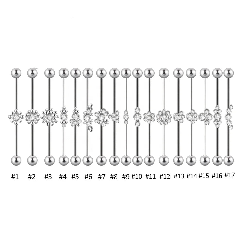 Clear Crystal Silver Fashion Women's Long Bridge Earrings Transversal Steel Piercing Jewelry Wholesale Industrial Barbell Drop