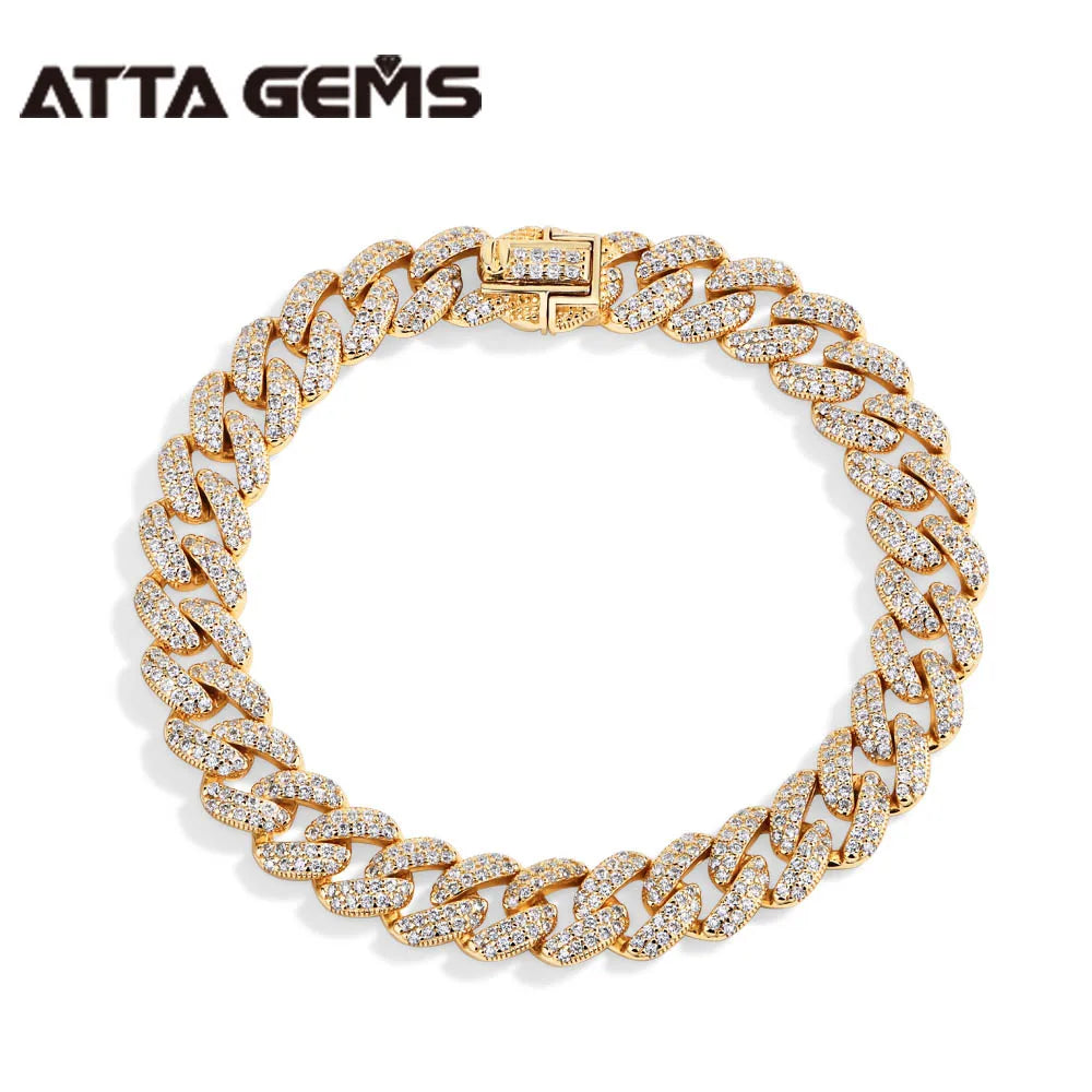 ATTA 925 Sterling Silver Full Moissanite Cuba Chain 8.4MM Width for Man Women WIth 18k Gold Plated Tennis Bracelets Fine Jewelry