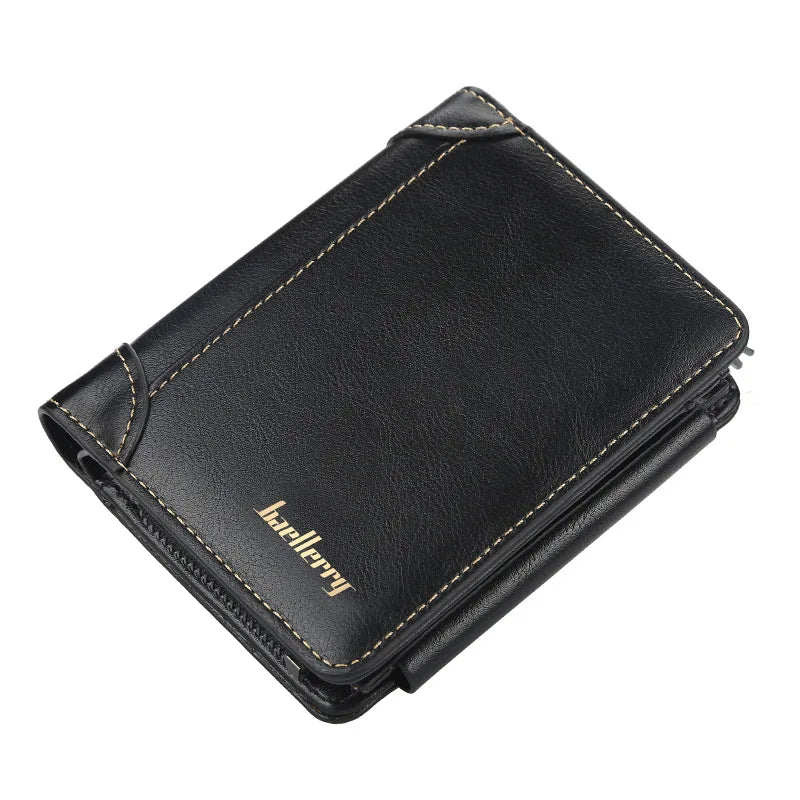 Wholesale Baellery Men's Short Business Zipper Multi Card Fashion Leather Moneybag  Wallet