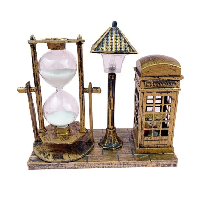 Antique Telephone Booth-Inspired Glass Street Lamp with Hourglass Design Creative Two-Color Night Light Student Gift