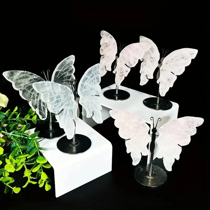 Crystal Carved Butterfly Wing Figurine European Style Home Decoration Set