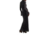 Women's Casual Slim-Fitting Autumn Diamond-Embroidered Long Sleeve Stylish Semi-High Neck Floor-Length Light Luxury Stylish